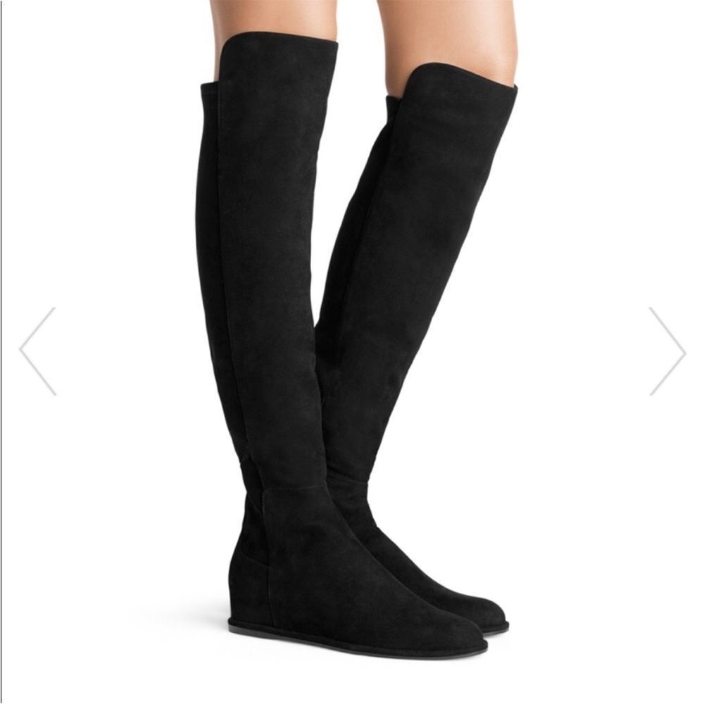 Stuart Weitzman Black Microstretch Suede Over the Knee Boots Pull On Women’s
